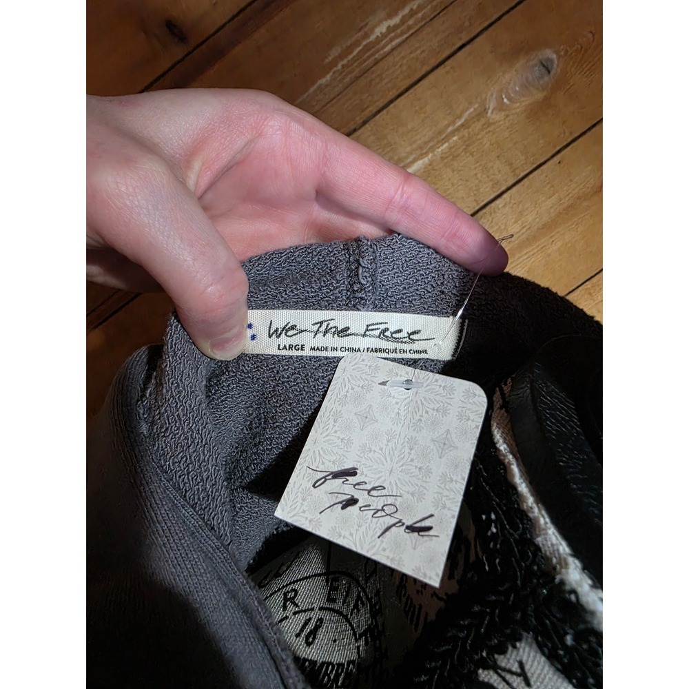 We The Free Free People Bethel Mixed Media Lace Faux Leather Zip Hoodie Vest L - Picture 2 of 4